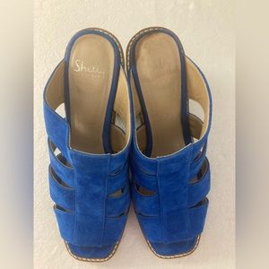 Shelly’s of London Slides. Still in great shape blue wood healed suede.